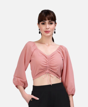 Peach Coloured Ruched Tie-Front  New Crop Top