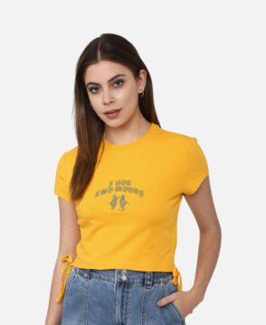 Forever 21 Yellow Solid Crop  Floral Peplum Top